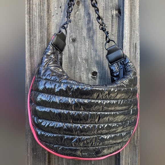 BCBGeneration Glossy Black Hobo with Pink Accents - Picture 1 of 6